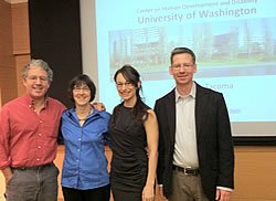 UW Autism Center researchers John Welsh, Wendy Stone, Shanna Alvarez, and Michael Murias present their research at the Autism and the Brain Conference in Portland, Oregon.