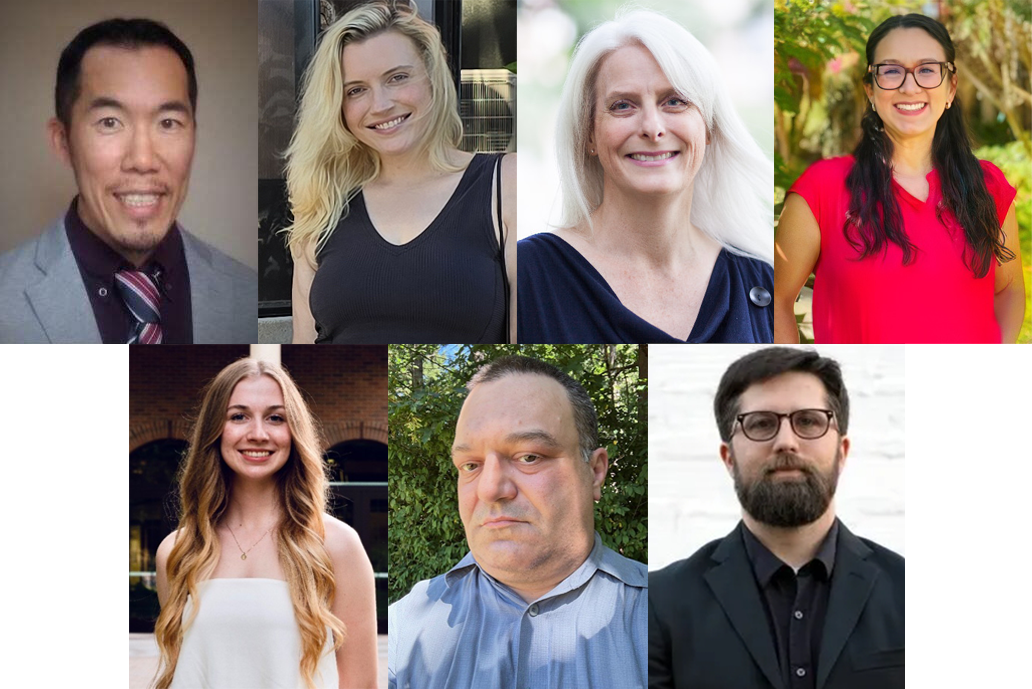 Portraits of Yuichi Fukuda, Kassidy Page, Tina Swenson, Denisse Guerrero Harvet, Katie Emmons, Patrick Sawitzki, and Steven Wyble